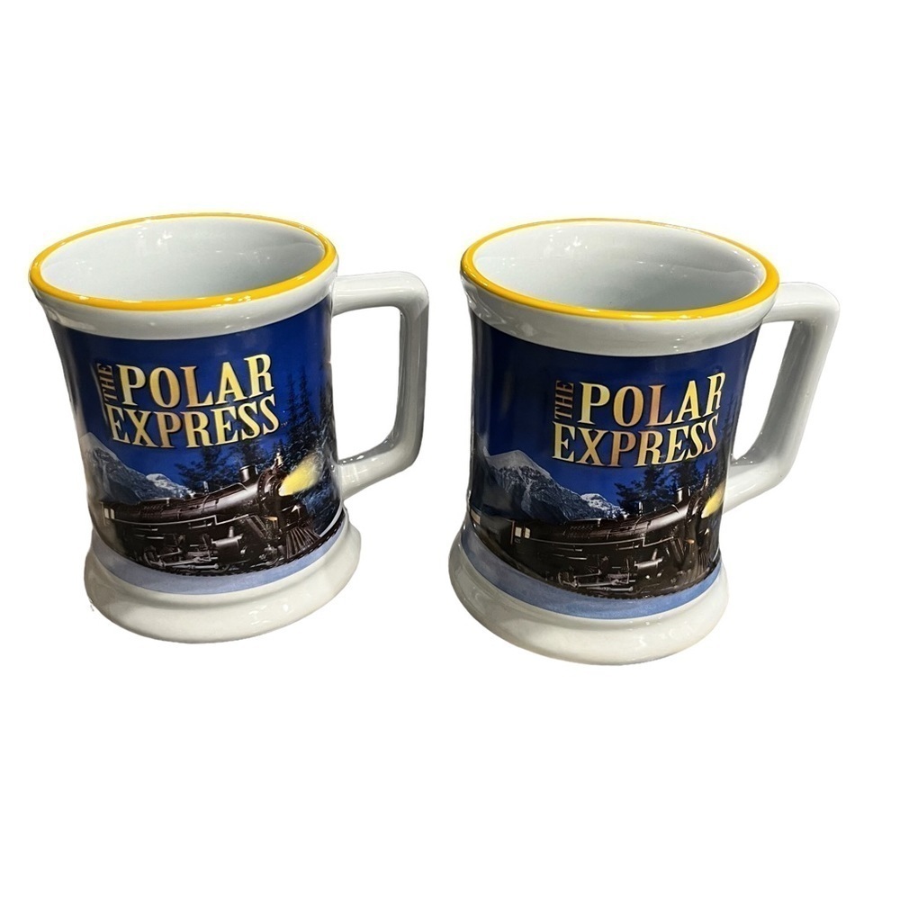 Pair Large Polar Express Believe Mugs Dimensional Train